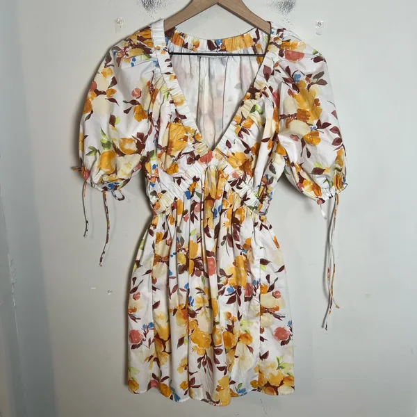 ABERCROMBIE- Poplin Puff Sleeve Mini Dress Floral Size S - Image 2