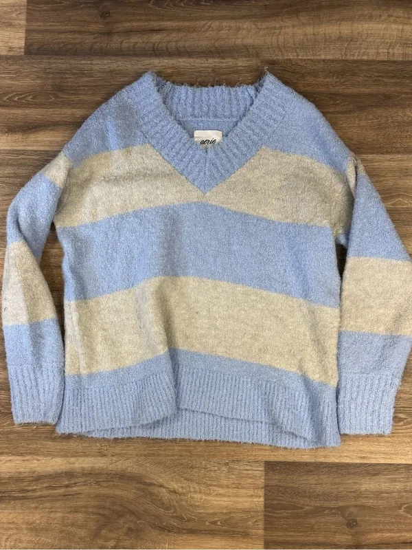Aerie Teddy Boucle Sweater Ocean Sky Stripes Women’s Medium - Image 3