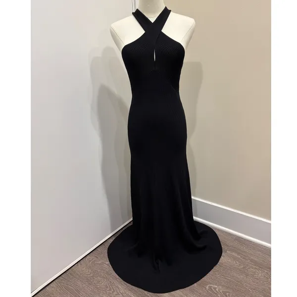 Line & Dot Dre Criss Cross Maxi Dress‎ Black Stretch Ribbed Knit Halter Small - Image 3