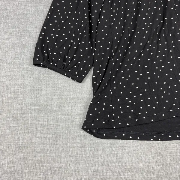 Garnet Hill Blouse Womens XS Black Off Shoulder 3/4 Sleeve Polka Dot Jersey Top - Image 2