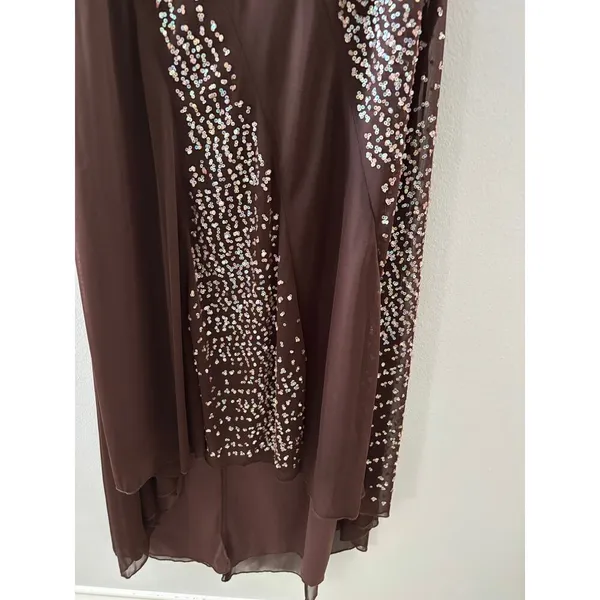 Vintage Y2K Rampage Womens Sequin Halter Dress Size Medium Brown Long Chiffon - Image 3