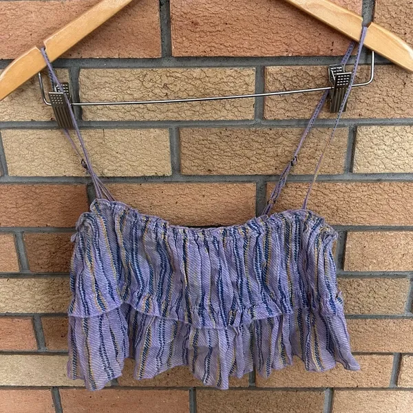 Free People Namaste Stripe Sleep Ruffle Crop Top Purple Size Small - Image 2