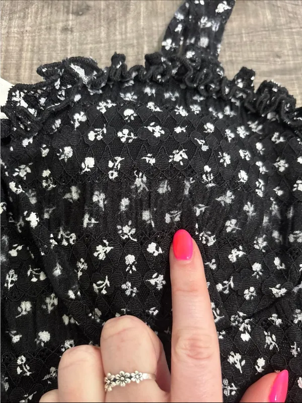No Boundaries Black & White Floral Smocked Top and Skirt Set - Image 4