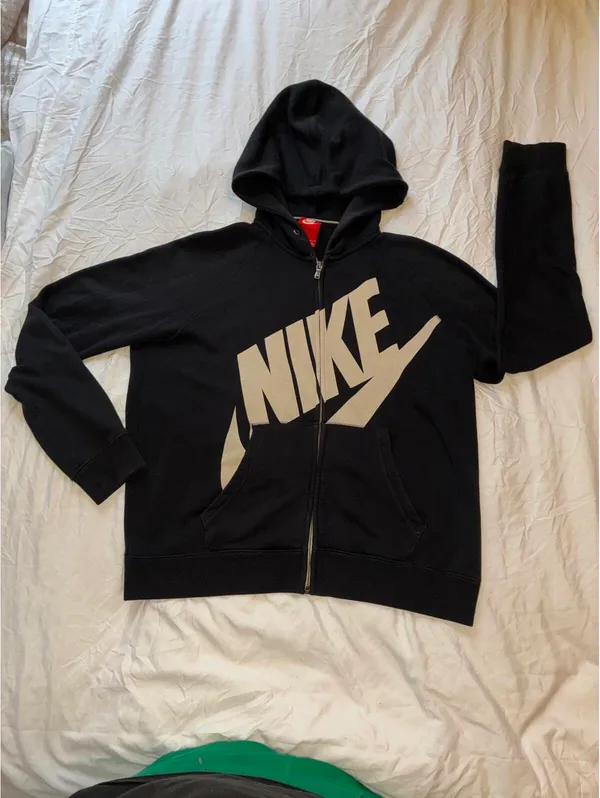 Vintage Y2K Nike Spellout Big Swoosh Zip-Up Hoodie Black - Image 6
