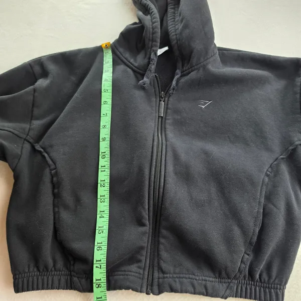 Gymshark Fleece Full Zip Hoodie Jacket Black‎ Cropped B8A7J-BB2J-S-EN1 Small - Image 10