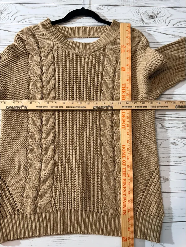 Tan Cable Knit Cutout Back Sweater Tunic Open Knit Size 11-13 - Image 10