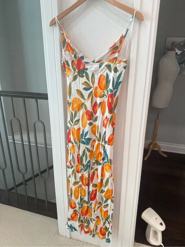 Dress Forum Citrus Print Slip Dress Large Lemon Orange Mediterranean Maxi Dress - Image 4