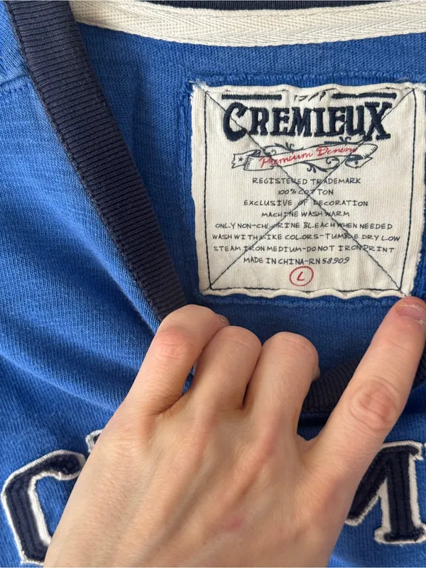 Vintage y2k cremieux long sleeve tee sweatshirt layered too 7 varsity navy patch - Image 2