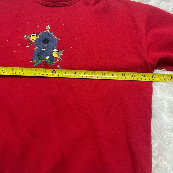 Vintage Morning Sun red birds Christmas lights holiday sweatshirt Medium Petite - Image 5