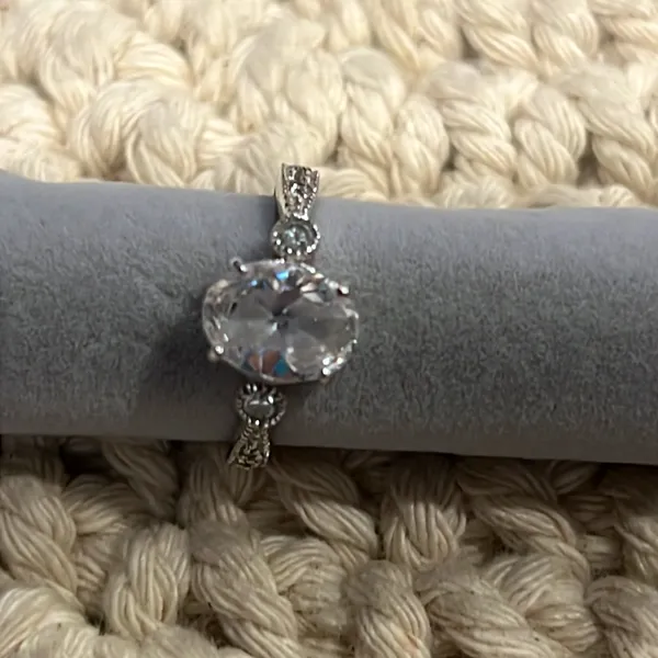 CZ Silver Engagement Ring Size 10 - Image 2