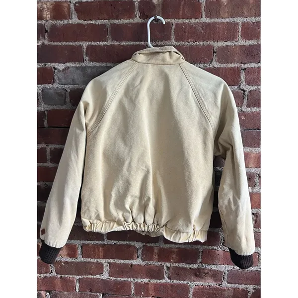 Obey Cream Canvas Bomber Jacket Corduroy Collar Brown Lining Short Women’s Sz M - Image 6