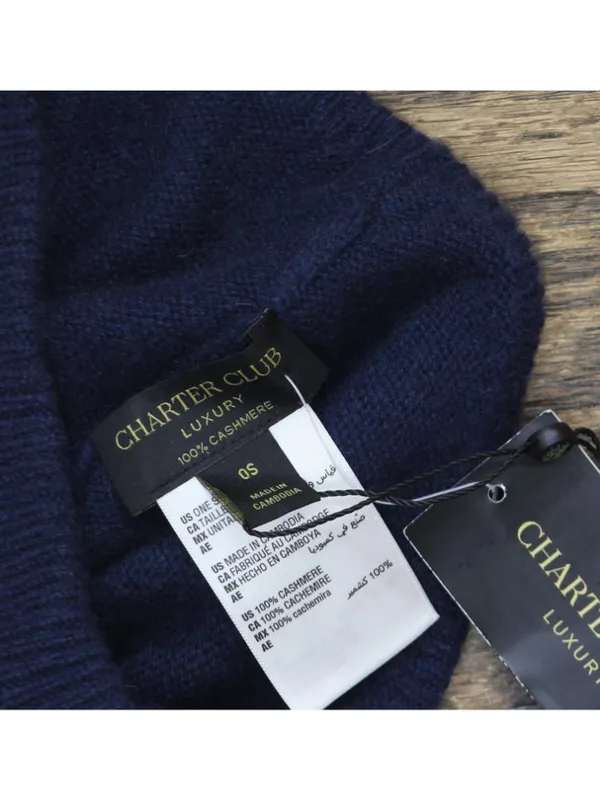 NWT Charter Club Womens 100% Cashmere Cuffed Beanie 100160260HT Navy Blue - Image 3