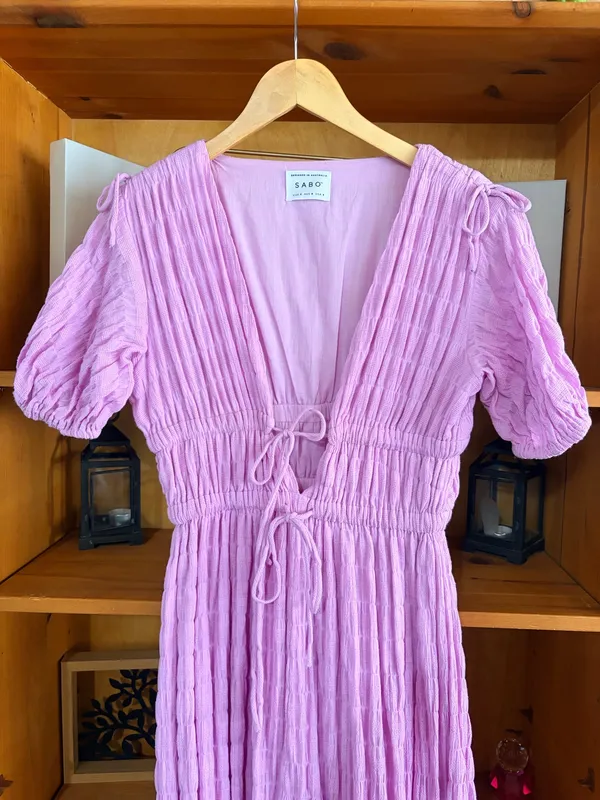 Sabo Skirt Lilac Textured Cottage Maxi Dress Size S Vacation Romance - Image 6