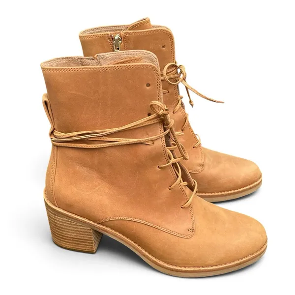 Ugg Oriana Boots Chestnut/Tan Sz 8.5 Side Zip Lace Up Western Prairie Fall - Image 4