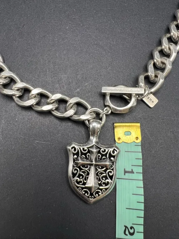 NWT Stigma Silver Tone Chunky Chain Necklace w Cross and Filigree Pendant - Image 6
