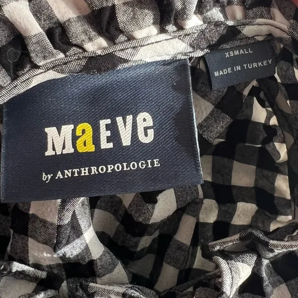 Maeve by Anthropologie Black White Gingham Ruffle Dress Size XS - Image 7