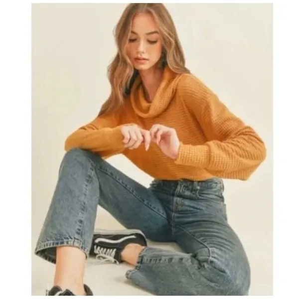 Free People NWT Women Large Orange Knit Sweater Top Lagenlook Boho Fall Cottage - Image 2
