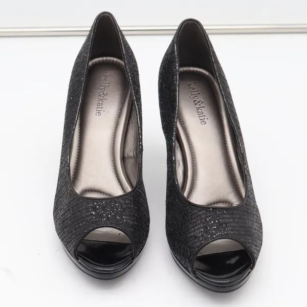 Kelly & Katie Pumps Womens 8.5 Peep Toe Black Shimmer Glitter Stiletto Good - Image 3