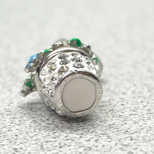 Silver Tone Enamel Crystal Flower Pot Charm Spring Garden Jewelry Making Gift - Image 5