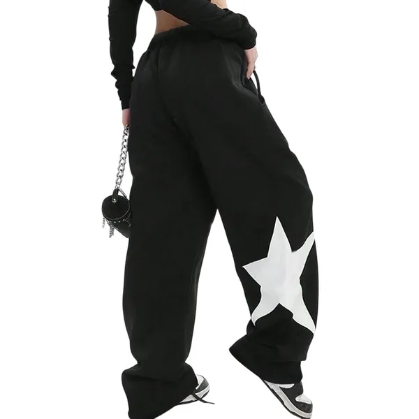 Women's Star Pattern Casual Loose Sweatpants in Black, Size S - Image 2