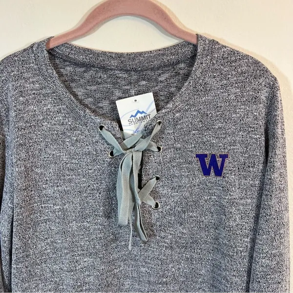 Summit Gray University of Washington Lace Up Sweatshirt Medium‎ NWT - Image 2