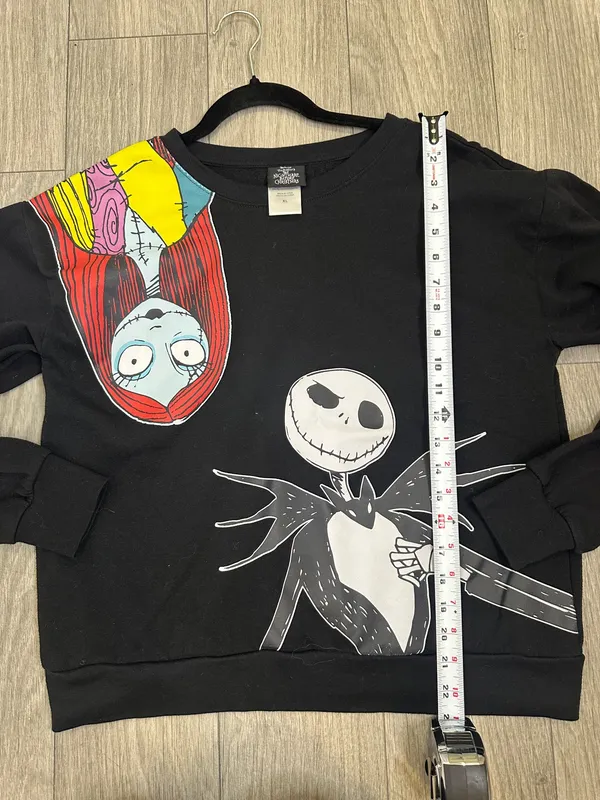 Disney Nightmare Before Christmas Jack & Sally Black Crewneck Sweatshirt - Image 6