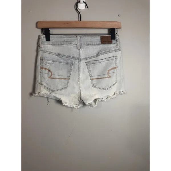 American Eagle‎ Hi-Rise Shortie Distressed Denim Shorts Light Wash Blue Size 2 - Image 3