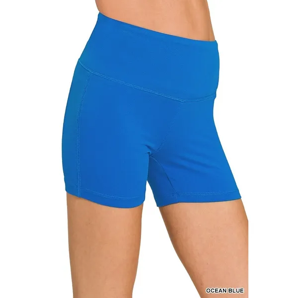 Zenana Outfitters Brushed Microfiber Wide Waistband Biker Shorts - Ocean Blue -‎ Large - Image 2