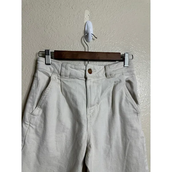 Sézane Manu Trousers in Mottled Ecru size 34 US 2 Pleated Tapered - Image 3