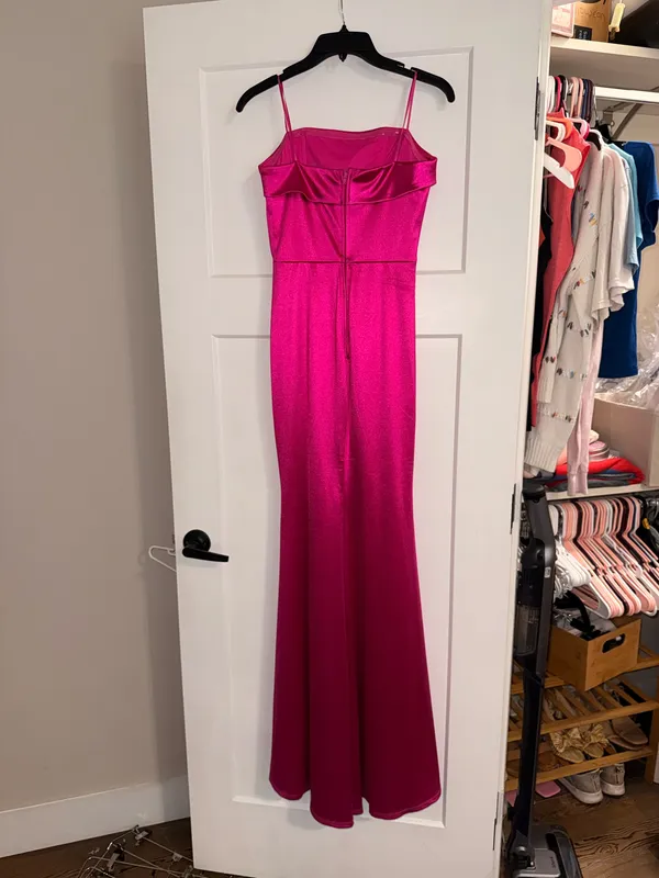 Dillard's Strapless satin hot pink prom dress - Image 3