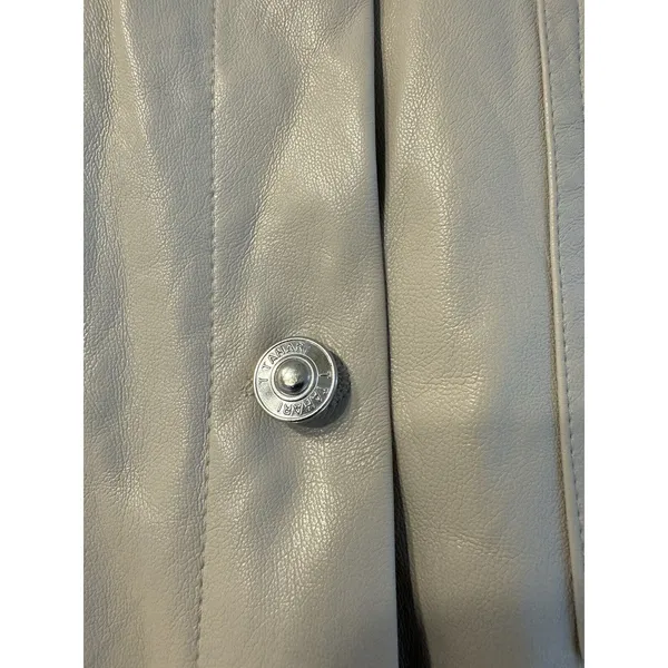 T Tahari Faux Leather Shacket Jacket Shirt Cream Beige Pockets Women's Large - Image 4