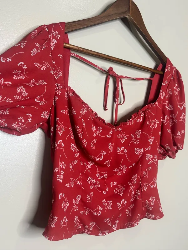 Abercrombie & Fitch Floral Print Puff-Sleeve Sweetheart Neckline Top - Image 3