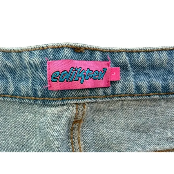 EDIKTED Chiara Micro Jean Skirt Size Large Denim Mini Cheeky - Image 3