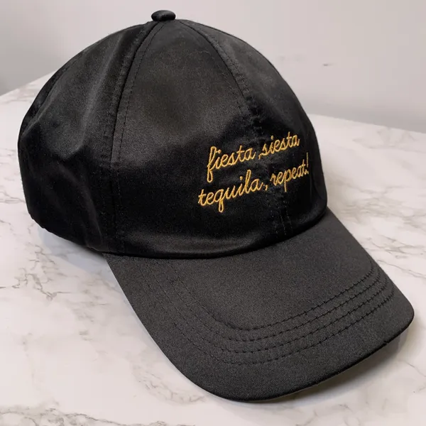 Fiesta Siesta Tequila Repeat Embroidered Black Satin Structured Baseball Cap - Image 6