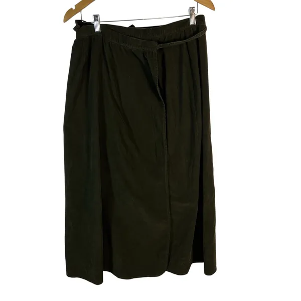 Vintage Orvis Olive Green Corduroy Wrap Midi Skirt Womens 14 Cotton Made‎ in USA - Image 2
