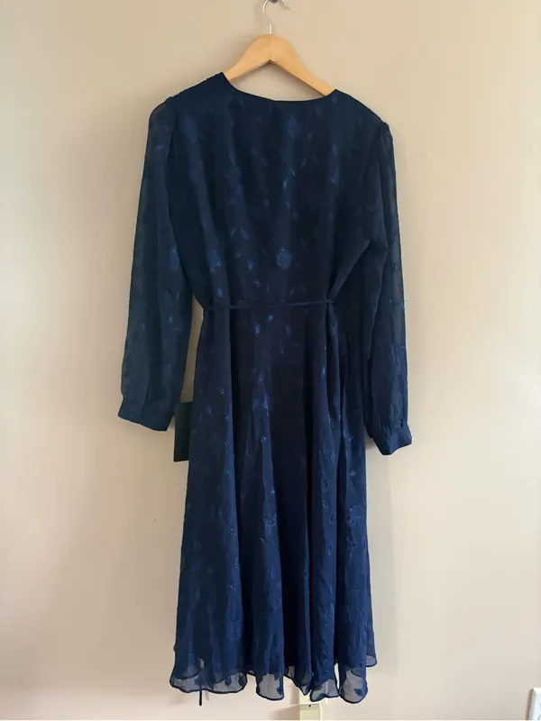 Lulus Evening of Elegance Navy Blue Floral Jacquard Wrap Midi Dress Size XL NWT - Image 5