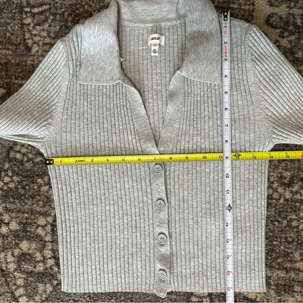 Aerie NWT Women’s Size S Heather Gray Gotta Jet! Ribbed Knit Button Polo Sweater - Image 11
