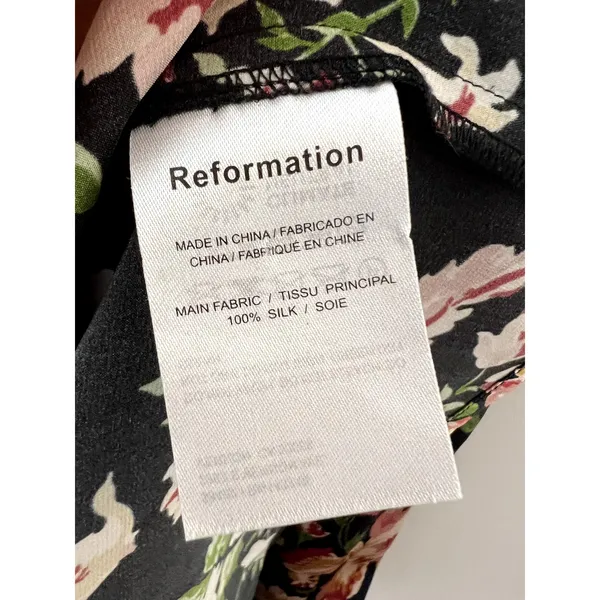 Reformation Frankie Silk Maxi Dress Silk Floral Print Black Pink Size 10 New - Image 4