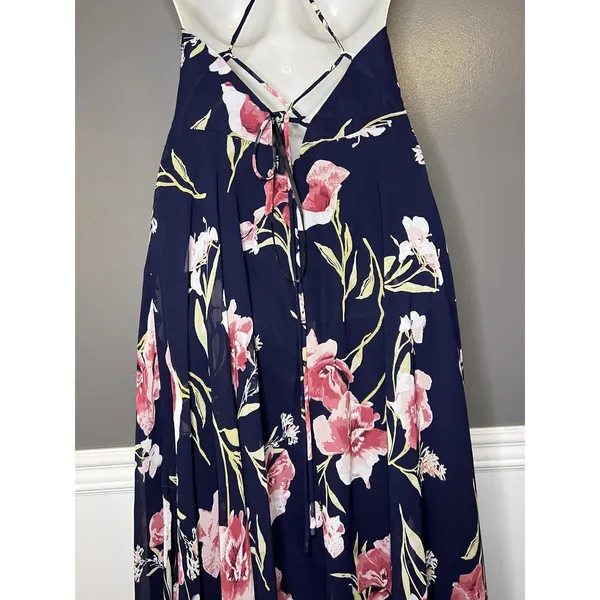 Lulus Dress Womens Medium Blue Floral Halter Maxi Sundress Crisscross Back - Image 7
