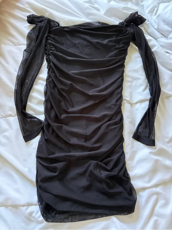 Princess Polly Black Ruched Mesh Mini Dress - Image 2
