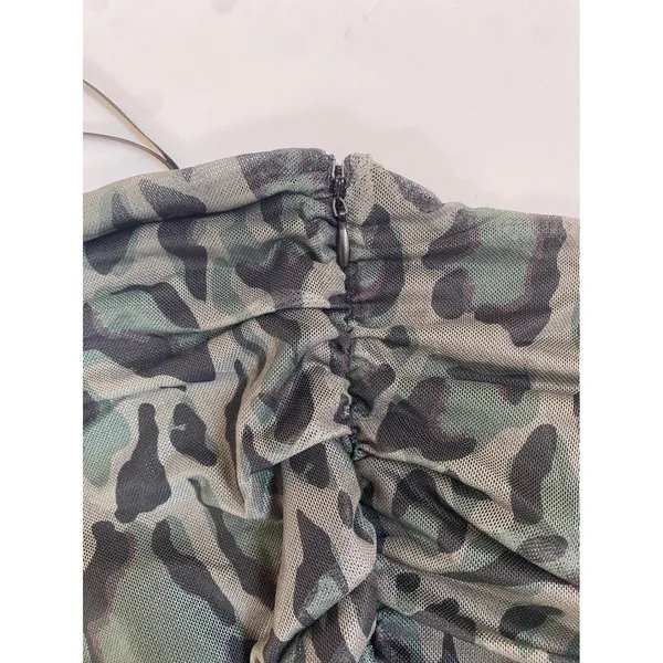Steve Madden Mesh Tube Dress Army Green Leopard Print Ruched Midi DP28483F ‎ M - Image 5