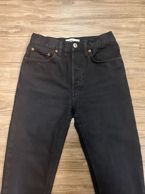 RE/DONE Originals 70s High Rise Stove Pipe Jeans 25 Fits 26x25 Black $265 - Image 3