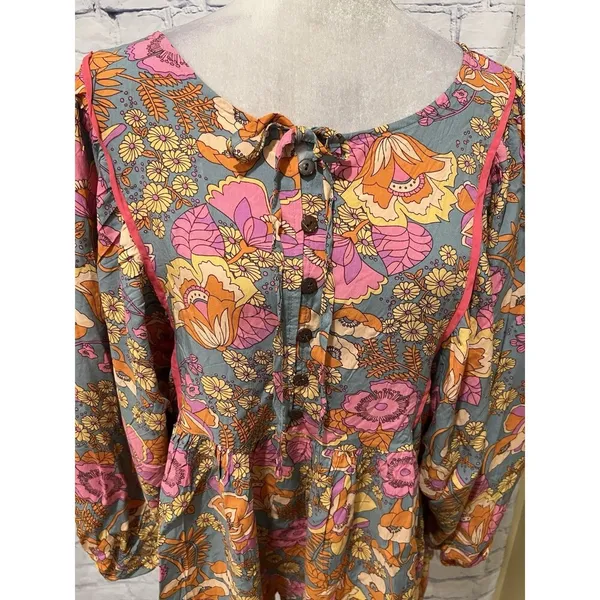 RusttyDustty Boho Floral Long Sleeve Button Front Shorts Romper Size 0XL - Image 2