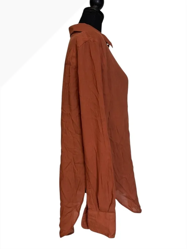 Free People Button-Up Blouse in Rust Orange, Size S - Image 2