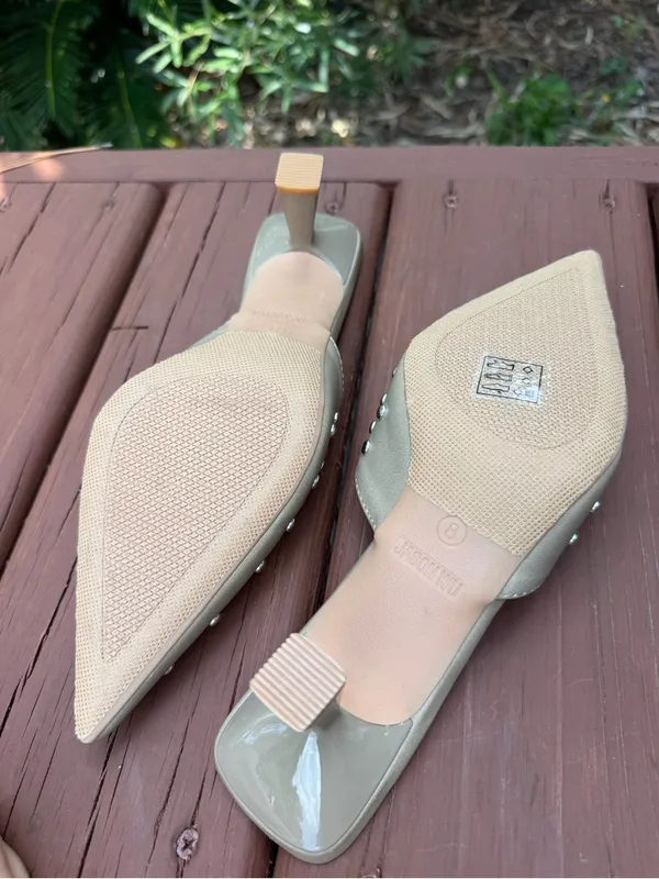 NWT Jason Wu Taupe Studded Pointed Toe Mule Heels Size 8 - Image 6