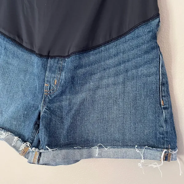 Madewell Maternity Stretch Denim Over-the-Belly Cuffed Raw Hem Burke Shorts 28 - Image 3