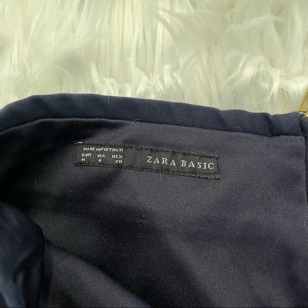 Zara‎ Basic Women's Size Medium Pencil Skirt Navy Blue Chino Exposed Gold Zipper - Image 5