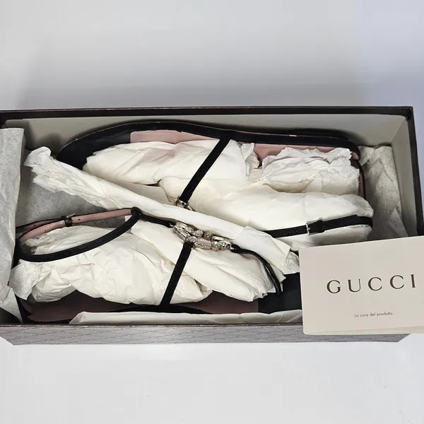 Gucci Black Suede Crystal Interlocking G T-Strap Flat Sandals Glam Size 37.5 - Image 14