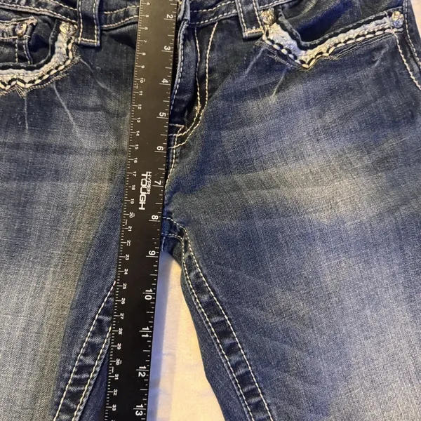 Miss Me Sz 28 STYLE XP 7035B RELAXED Boot Jeans Embellish Dark Blue Distress - Image 13