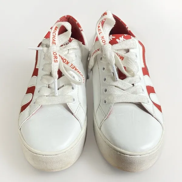 Michael Kors Womens Poppy Graphics Logo Sneaker Shoes Red/White Size 6.5 Leather - Image 3